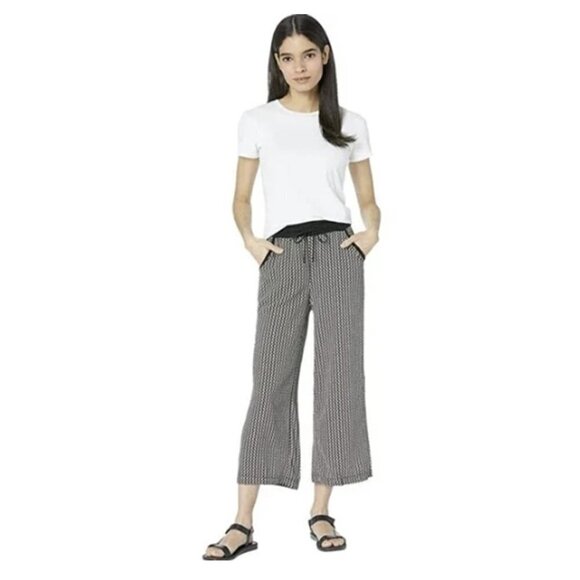 Max Studio Wide Leg Cropped Crepe Black And White Trouser Capri Pants - Picture 5 of 10